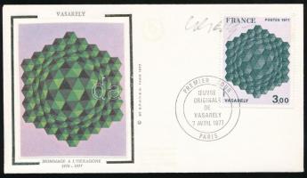 1977 Franciaország Vasarely FDC a művész saját kezű aláírásával / 1977 France Vasarely FDC with autograph signature of Vasarely