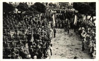 1938 Ipolyság, Sahy;  A Felvidék felszabadulásának első örömünnepe / entry of the Hungarian troops, 'Az első visszatért magyar város' So. Stpl