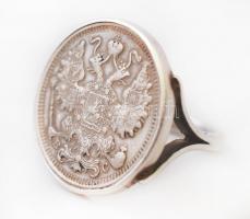 cca 1910-1916 Orosz ezüstpénzekből készült ékszer szett. Karlánc, medál, gyűrű. / Jewellery set made...