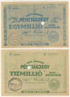 1946. Teljes pénztárjegy sor 10.000AP,100.000AP,1000.000AP,10.000.000AP benne látványos lemezhibák, ...