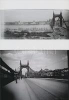 cca 1930 és 1945 Az Erzsébet híd békeidőben és a háború után, 3 db korabeli negatív modern nagyítása, 15x10 cm és 13x18 cm