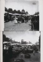 cca 1925 Budapest, Heti piac a Vámház téren és a Duna-parton, 5 db korabeli üveglemez modern nagyítá...