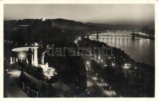 Budapest I. Gellért szobor kivilágítva, látkép, éjszaka (EB)