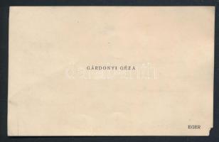Gárdonyi Géza (1863-1922) író saját kezű sorai névjegykártyáján: Köszönet, nagy köszönet! És nagy el...
