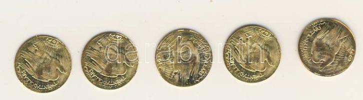 USA 5db régi aranypénz 8K arany mini utánzata T:1