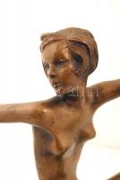Márvány névjegykártyatartó apró lepattanással, bronz art-deco stílusú táncosnővel,  jelzés nélkül, m...