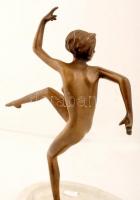 Márvány névjegykártyatartó apró lepattanással, bronz art-deco stílusú táncosnővel,  jelzés nélkül, m...