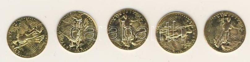 USA 5db régi aranypénz 8K arany mini utánzata T:1
