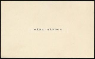 Márai Sándor (1900-1989) író saját kézzel írt sorai névjegykártyáján, melyben megköszöni a könyvnap ...