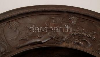 cca 1900 öntött vas dísztál,  hónapok allegorikus ábrázolásával  (július-december), jelzés nélkül, j...