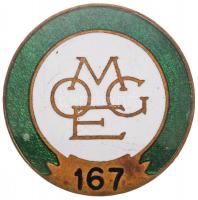 ~1910. Országos Magyar Gazdasági Egyesület zománcozott fém gomblyuk jelvény 167 sorszámmal (30mm) T:2 Hungary ~1910. National Hungarian Economic Association enamelled metal button badge with number 167 (30mm) C:XF