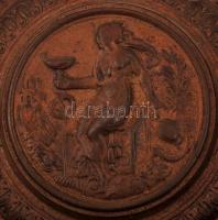 cca 1900 öntött vas dísztál,  tudományok allegorikus ábrázolásával, jelzett (August Kitschelts Erben...