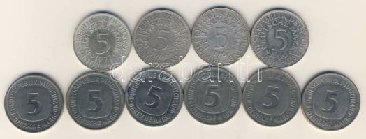 NSZK 1966-1972. 5DM Ag 4 klf T:2 (3x),3 (1x) + 1975-82. 5DM 6 klf T:2