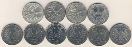 NSZK 1966-1972. 5DM Ag 4 klf T:2 (3x),3 (1x) + 1975-82. 5DM 6 klf T:2