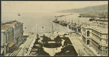 Trieste, Piazza Grande e Porto nuovo; unfolded 3-tile panoramacard