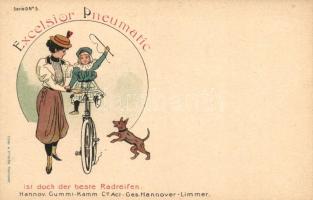 1899 Excelsior-Pneumatic, Hannoversche Gummi-Kamm Comp., cyclists, Serie D No. 3. litho