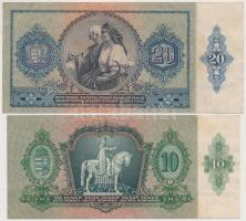 1936. 10P + 1941. 20P mindkettő hamis "Debreceni Fiókintézet MNB" bélyegzéssel és adópengő...