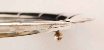 Ezüst art deco tortatál üveg betéttel, golyólábakon áll, Ag., nettó:462gr., jelzett, mesterjegy, cca...