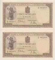 Románia 1941. 500L (2x) sorszámkövetők T:I,I- Romania 1941. 500 Lei (2x) sequential serials C:UNC,AU