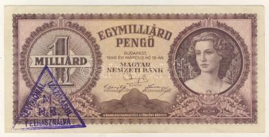 1946. 1000.000.000P "M.N.B. REVIZIÓNÁL IGAZOLÁSUL FELHASZNÁLVA" háromszögletű lila bélyegzővel T:II+ csak egyszer hajtva!