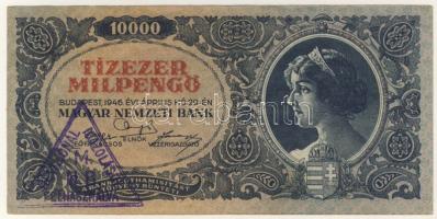 1946. 10.000.MilP "M.N.B. REVIZIÓNÁL IGAZOLÁSUL FELHASZNÁLVA" háromszögletű lila bélyegzővel T:II