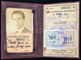 1939 Utazási igazolvány rendőri alkalmazottak számára., fényképpel, bélyegzőkkel