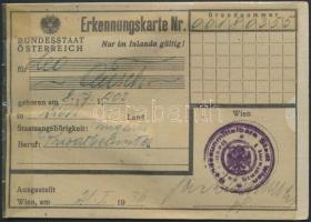 1936 Erkennungskarte Budesstaat Österreich, Osztrák személyi igazolvány,  arcképes, 8x11cm