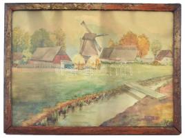 Jelzés nélkül: Falusi csendéletek. 2 db akvarell, 1 db tempera, 24x33 cm