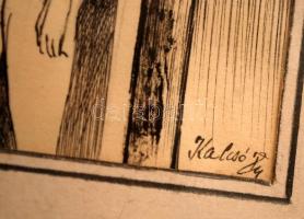 Kalcsó Zoltán: Áldozás. Tus, papír, jelzett, üvegezett keretben, 30×20 cm