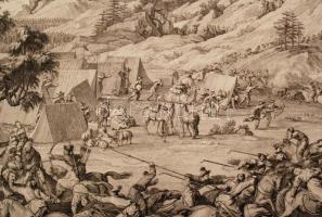 1769 Qianlong kínai császár győzelmeit megörökítő metszet-sorozat egy darabja. A nyugati régiók megh...