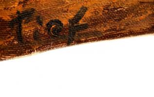 Tief jelzéssel: Romantikus sikátor. Olaj, vászon, 40x24 cm