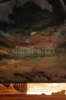 Olvashatatlan jelzéssel: Vízparti sziklák. Olaj, farost, sérült fa keretben, 32x42 cm