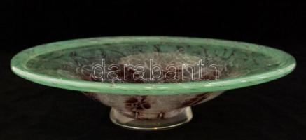 Dekoratív üveg tál, több rétegű, anyagában festett, jelzés nélkül, hibátlan / Multi layered glass plate, without sign d:36 cm, m:8 cm