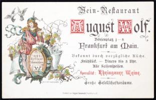 cca 1910 Frankfurt am Main, August Wolf étterem reklámkártya / Germany, Frankfurt am Main restaurant advertising card. 12x7,5 cm