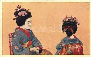 Japán gésák / Geishas, Japanese folklore (ragasztónyom / gluemark)