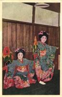 Japán gésák / Geishas, Japanese folklore (ragasztónyom / gluemark)