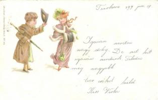 1899 Boy courting a girl, children, litho