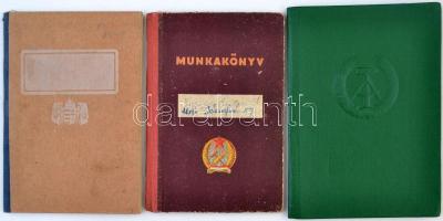 1943-72 Vegyes okmány tétel, 3db: NDK munka és TB könyv, magyar munkakönyv és  szolgálati (cseléd) könyv (belül foltos)