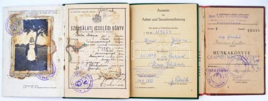 1943-72 Vegyes okmány tétel, 3db: NDK munka és TB könyv, magyar munkakönyv és  szolgálati (cseléd) k...