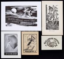 5 db ex libris: Dinnyés, Menyhárt, Toncz, Bordás (ceruzával jelzett), KB, klisék és fametszet, jelzettek a metszeten, 5×8-13×18 cm