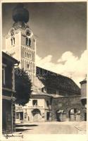 1937 Schladming, catholic church, tobacco shop, shop of Niederauer, photo