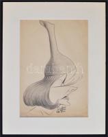 cca 1940 Greta Garbot ábrázoló karikatúra Sülle jelzéssel. Ceruzarajz. / 
cca 1940 Pencil drawn car...