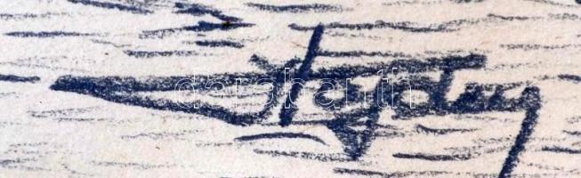 Hajdu Imre: Vár. Ceruza, papír, jelzett, üvegezett keretben, 19×32 cm