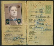 1937 Útlevél, Magyar Királyság,különböző okmánybélyegekkel,  ázott, hibás, pp.:44, 16x9cm