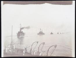 cca 1910 Az osztrák-magyar hadiflotta hajóinak felvonulása / cca 1910 The Austro-Hungarian military fleet on the sea.  12x9 cm