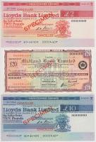 Nagy-Britannia DN "Midland Bank Limited" 20Ł "SPECIMEN" utazási csekk  + DN "Lloyds Bank Limited" 2Ł és 20Ł "SPECIMEN" utazási csekk érvénytelenítve T:I,I- Great Britian ND "Midland Bank Limited" 2 Pounds "SPECIMEN" travellers cheque + ND "Lloyds Bank Limited" 2 Pounds and 20 Pounds "SPECIMEN" travellers cheque C:UNC,AU