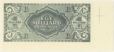 1946. 1000.000.000B.-pengő csak hátlapi nyoat, jobb alsó sarokívszél "MNB" szárazbélyegzővel T:I