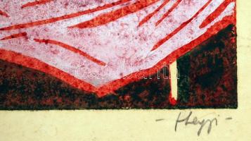 Hegyi György (1922 - 2002) : Virágcsendélet. Színezett linó, karton, jelzett, 34×19 cm