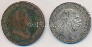 1780S 1kr Cu "Mária Terézia" + 1915KB 1K Ag "Ferenc József" T:2,2-,3 ph., patina