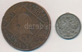 Vegyes: Ausztria 1807A 30kr Cu + Orosz Birodalom 1914. 15kr Ag fülnyommal! T:2-,3 ph.
Mixed: Austri...